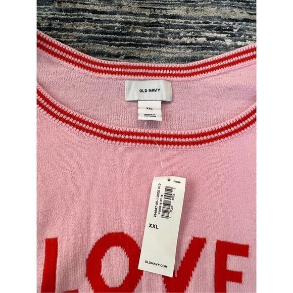 Old Navy NWT Pink And Red LOVE Crew Neck Knit Pullover Sweater sz XXL - Picture 4 of 8